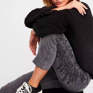 Free People Raw Hem Embroidered Girlfriend Jeans We The Free Gray Wash | 28